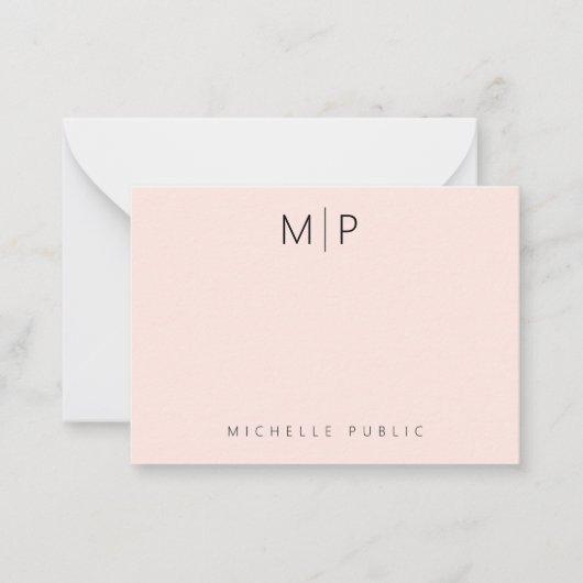Custom Template Monogram Initial Chic Blush Pink Notitiekaartje (Voorkant)