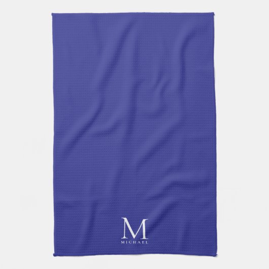 Custom Template Trendy Elegant Deep Blue Monogram Theedoek (Verticaal)