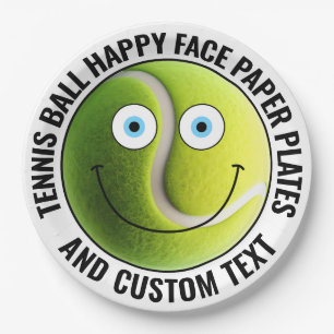 Custom Tennis Theme Party BLUE EYES Happy Face 9" Papieren Bordje