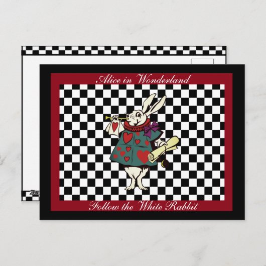 Custom Text Alice in Wonderland White Rabbit Check Briefkaart (Voorkant / Achterkant)