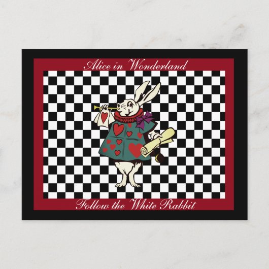 Custom Text Alice in Wonderland White Rabbit Check Briefkaart (Voorkant)
