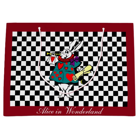 Custom Text Alice in Wonderland White Rabbit Check Groot Cadeauzakje (Voorkant)