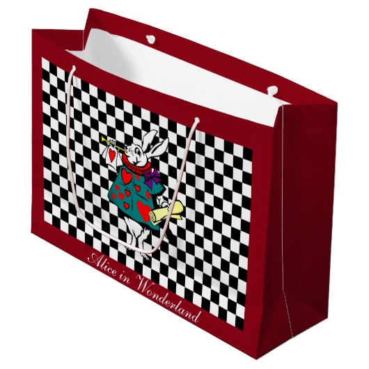 Custom Text Alice in Wonderland White Rabbit Check Groot Cadeauzakje (Voorkant Gekanteld)
