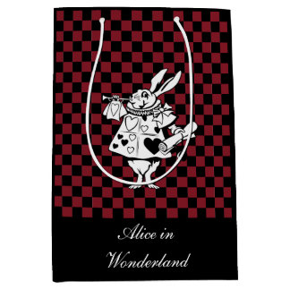Custom Text Alice in Wonderland White Rabbit Check Medium Cadeauzakje