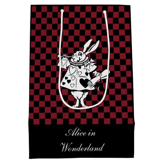 Custom Text Alice in Wonderland White Rabbit Check Medium Cadeauzakje (Achterkant)