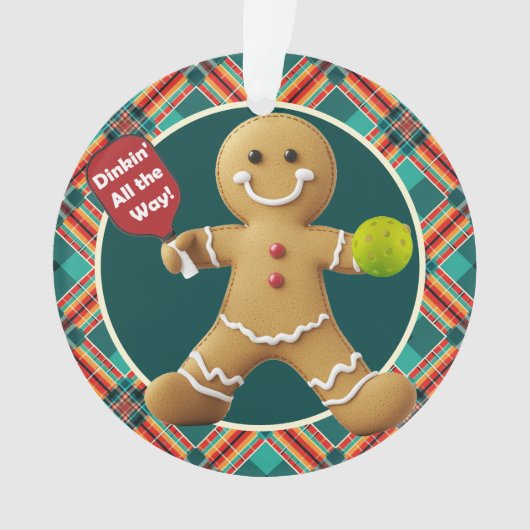 Custom text at back Pickleball Gingerbread Joy Ornament (voorkant)