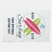 Custom Text Beach Club Serviette à main surf (Horizontal)