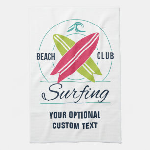 Custom Text Beach Club Serviette à main surf