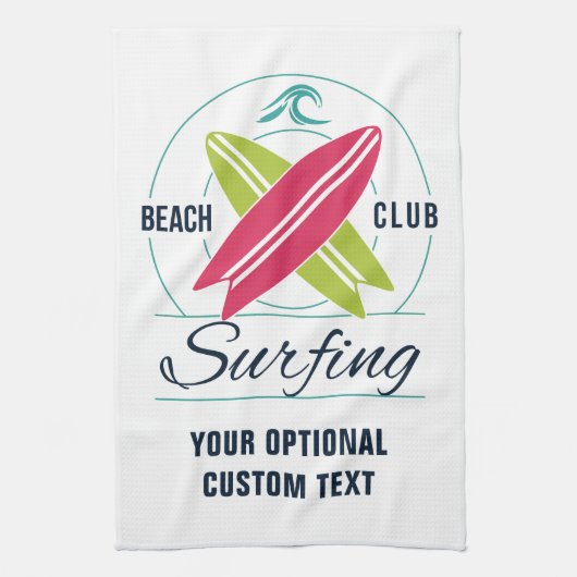 Custom Text Beach Club Serviette à main surf (Vertical)