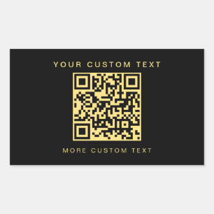 Custom Text Business QR Code Sjabloon Zwart & Goud Rechthoekige Sticker