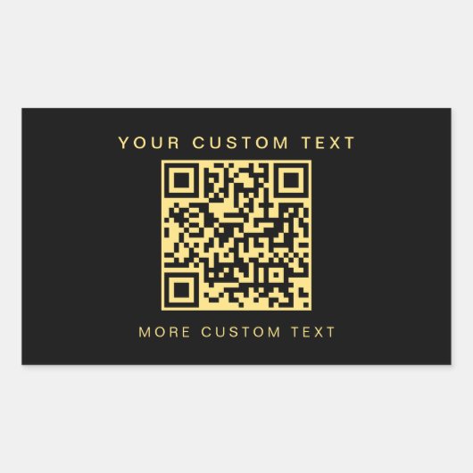 Custom Text Business QR Code Sjabloon Zwart & Goud Rechthoekige Sticker (Voorkant)