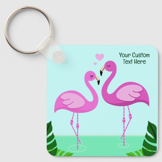 Custom Text Flamingo Love Sleutelhanger (Voorkant)
