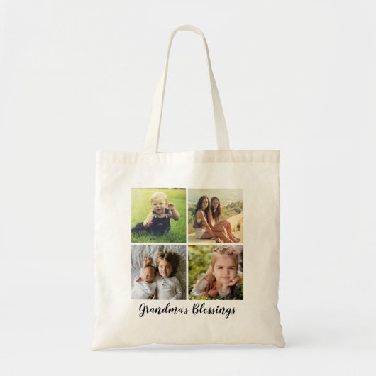 Custom Text, Four Photo Collage Tote Bag (Voorkant)