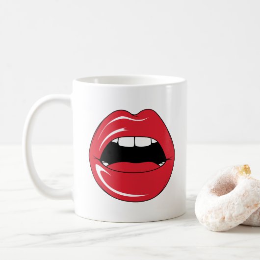Custom Text Funny Red Lips Cartoon Mouth Koffiemok (Met donut)