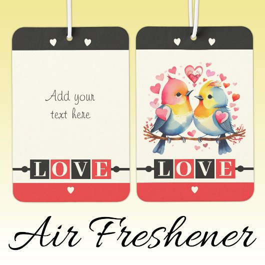 Custom text lovebirds romantic Valentine red Luchtverfrisser
