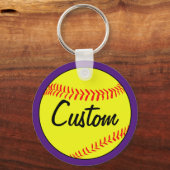 Custom Text Paars Fastpitch Softball Sleutelhanger (Voorkant)