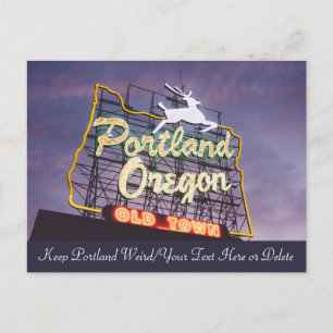 Custom Text Portland Oregon White Stag Neon Sign Briefkaart