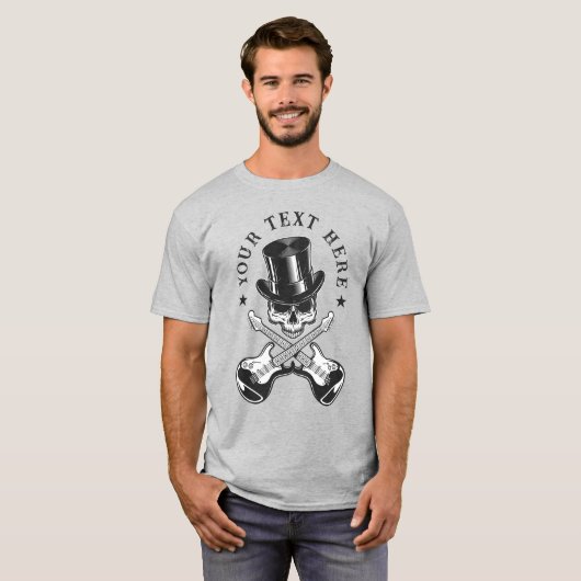Custom Text Rock & Roll Skull met gekruiste gitare T-shirt (Voorkant volledig)