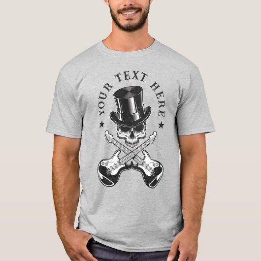 Custom Text Rock & Roll Skull met gekruiste gitare T-shirt (Voorkant)