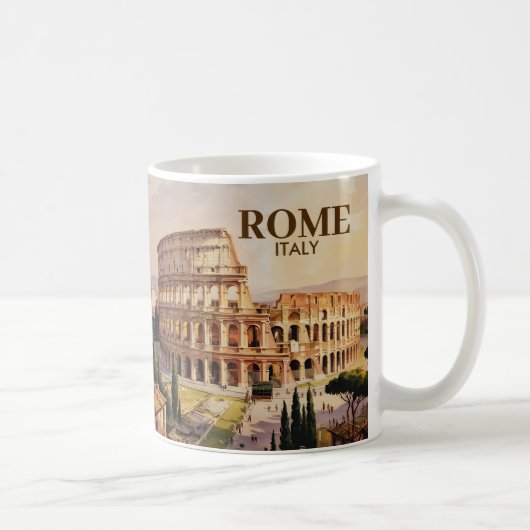 Custom Text Rome Italy Colosseum Retro Watercolor Koffiemok (Rechts)
