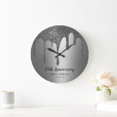 Custom Text Silver Drips 25th Wedding Jubileum Grote Klok (Huis)