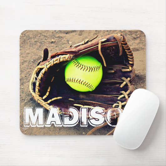 Custom Text Softball Glove and Ball Mousepad Muismat (Met muis)