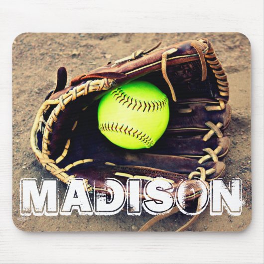 Custom Text Softball Glove and Ball Mousepad Muismat (Voorkant)