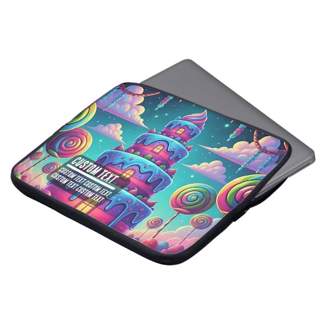 Custom Text Surreal Candy Landscape Sweet Dream Laptop Sleeve (Voorkant top)