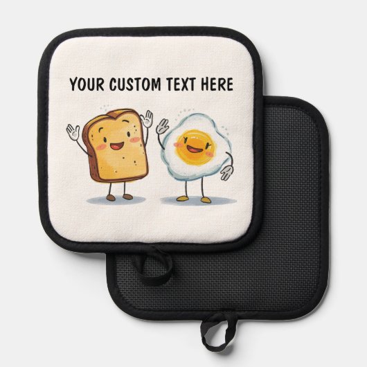 Custom Text Toast and Egg Cute Pannenlap (Voorkant / Achterkant)