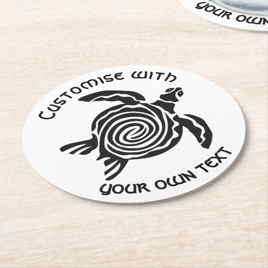 Custom Text Tribal Turtle Design Ronde Kartonnen Onderzetter (Gebogen)