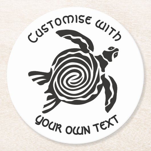 Custom Text Tribal Turtle Design Ronde Kartonnen Onderzetter (Voorkant)