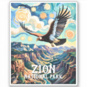 Custom Text Vibrant Zion Canyon Bird Condor Retro Sticker (Voorkant)