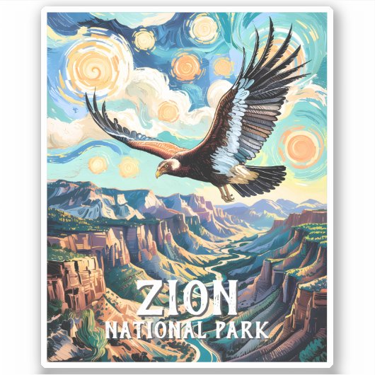 Custom Text Vibrant Zion Canyon Bird Condor Retro Sticker (Voorkant)