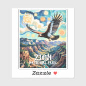 Custom Text Vibrant Zion Canyon Bird Condor Retro Sticker (Vel)