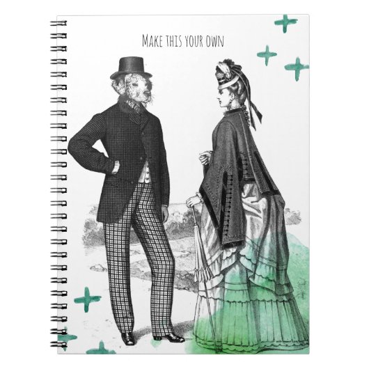 CUSTOM TEXT : Victorian Gentleman + Lady NoteBook Notitieboek (Voorkant)