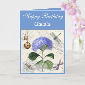 Custom Text. Vintage Style Hydrangea. Kaart