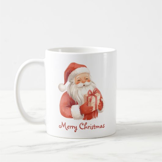 Custom Text Watercolor Santa Claus With Gift Koffiemok (Links)