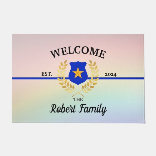 Custom Thin Blue Line Politie Badge Welkom Deurmat (Voorkant)