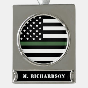 Custom Thin Green Line USA Flag Army Hero Verzilverd Banner Ornament