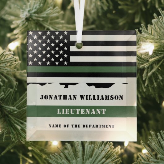 Custom Thin Green Line USA Flag Militaire Soldaat Glas Ornament (Insitu)