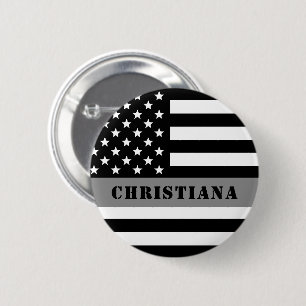 Custom Thin Silver Line Flag Corrections Officer Ronde Button 5,7 Cm