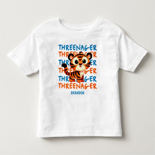 Custom Threenager Tiger Boy 3e Verjaardagsfeestje Kinder Shirts (Voorkant)