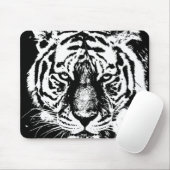 Custom Tiger Head Black en White Pop Art Sjabloon Muismat (Met muis)