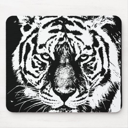 Custom Tiger Head Black en White Pop Art Sjabloon Muismat (Voorkant)