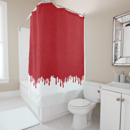 Custom Tomato Red Drip Gloss Shower Curtain Douchegordijn (In situ)