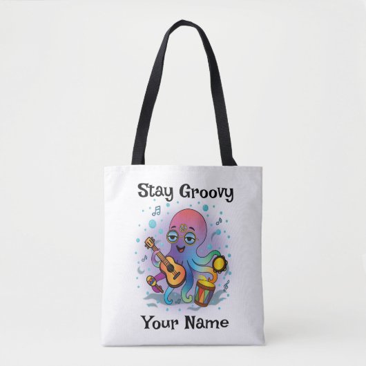 Custom Tote Bag | Retro Octopus | Name & Text (Voorkant)