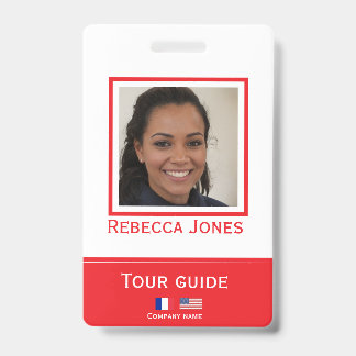 Custom tour guide photo name langage badge ID card