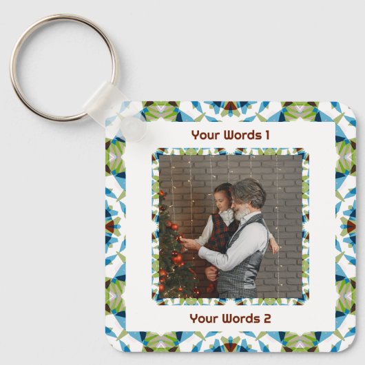 Custom Tree Green Winter Blauw Kerstfoto Tekst Sleutelhanger (Voorkant)