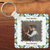 Custom Tree Green Winter Blauw Kerstfoto Tekst Sleutelhanger (Voorkant)