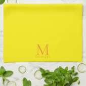 Custom Trendy Monogram Name Elegant Bright Yellow Theedoek (Gevouwen)